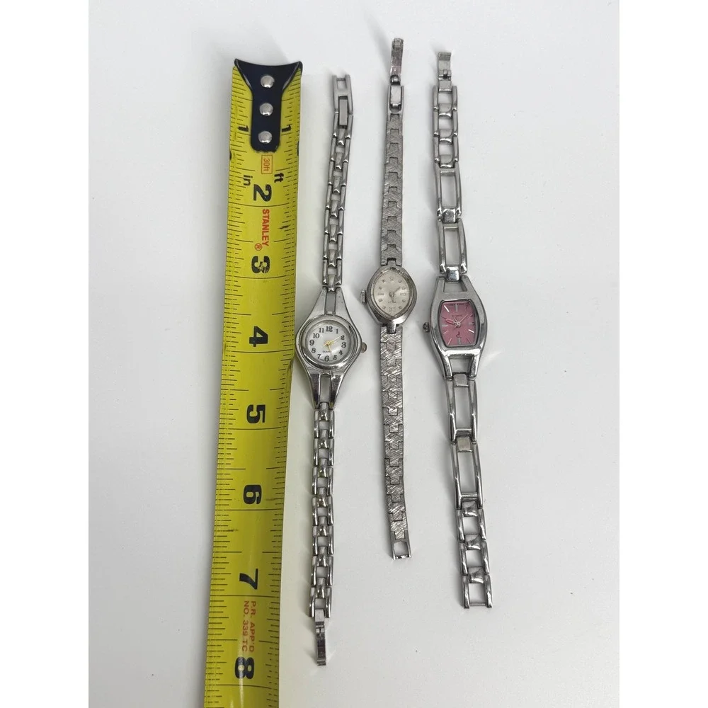 Vintage Watch Lot 3 Wyler Pink Dial Analog Repair Project Stainless Steel 90s